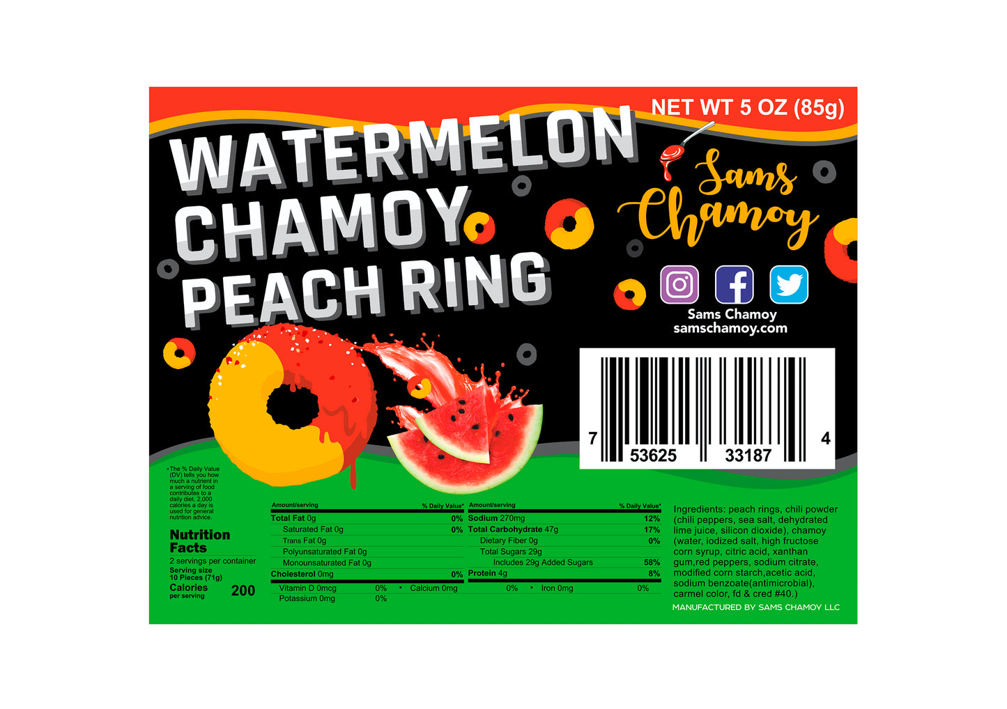 Watermelon Chamoy Peach Rings - Samschamoy