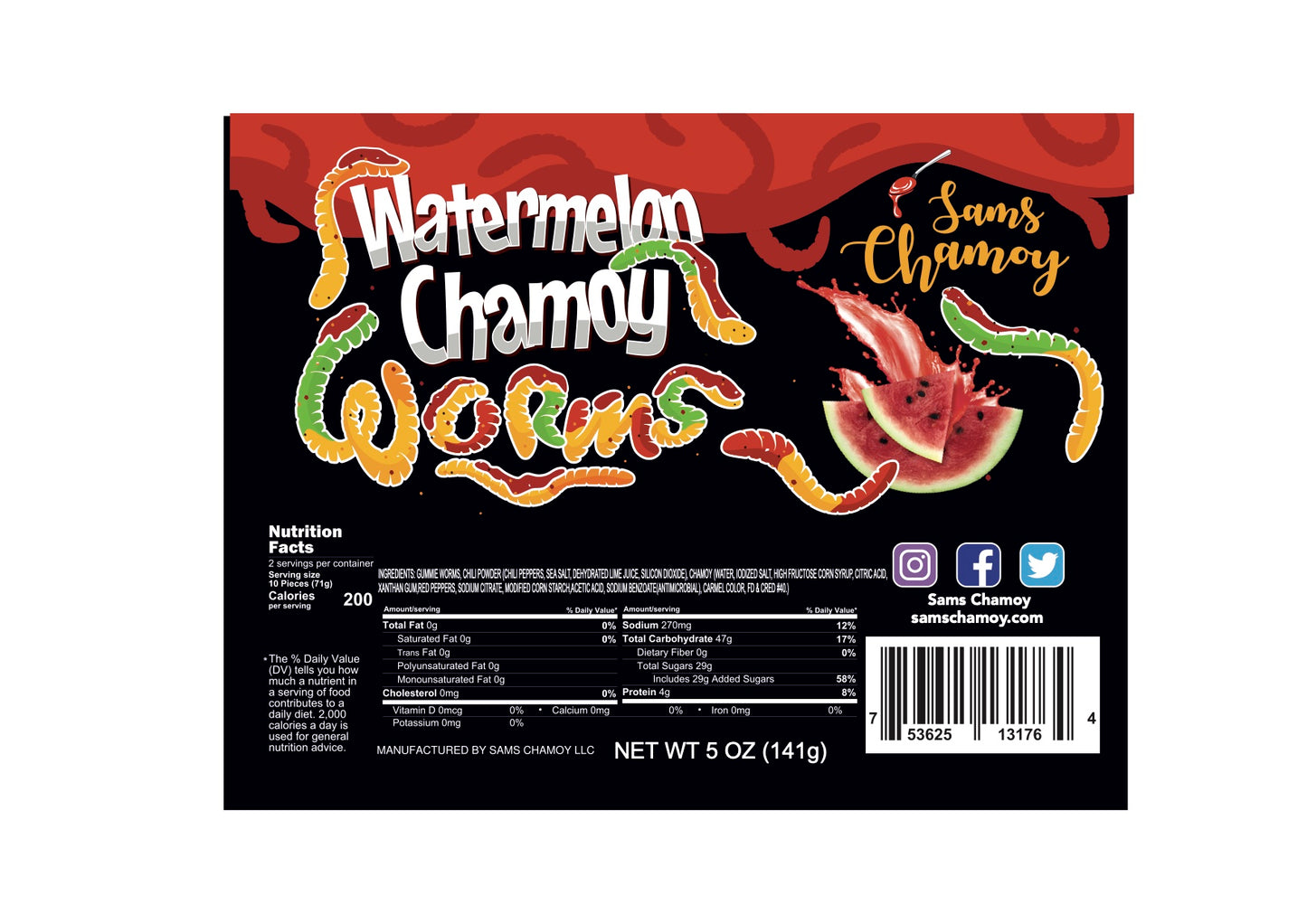 Watermelon Chamoy Worms - Samschamoy