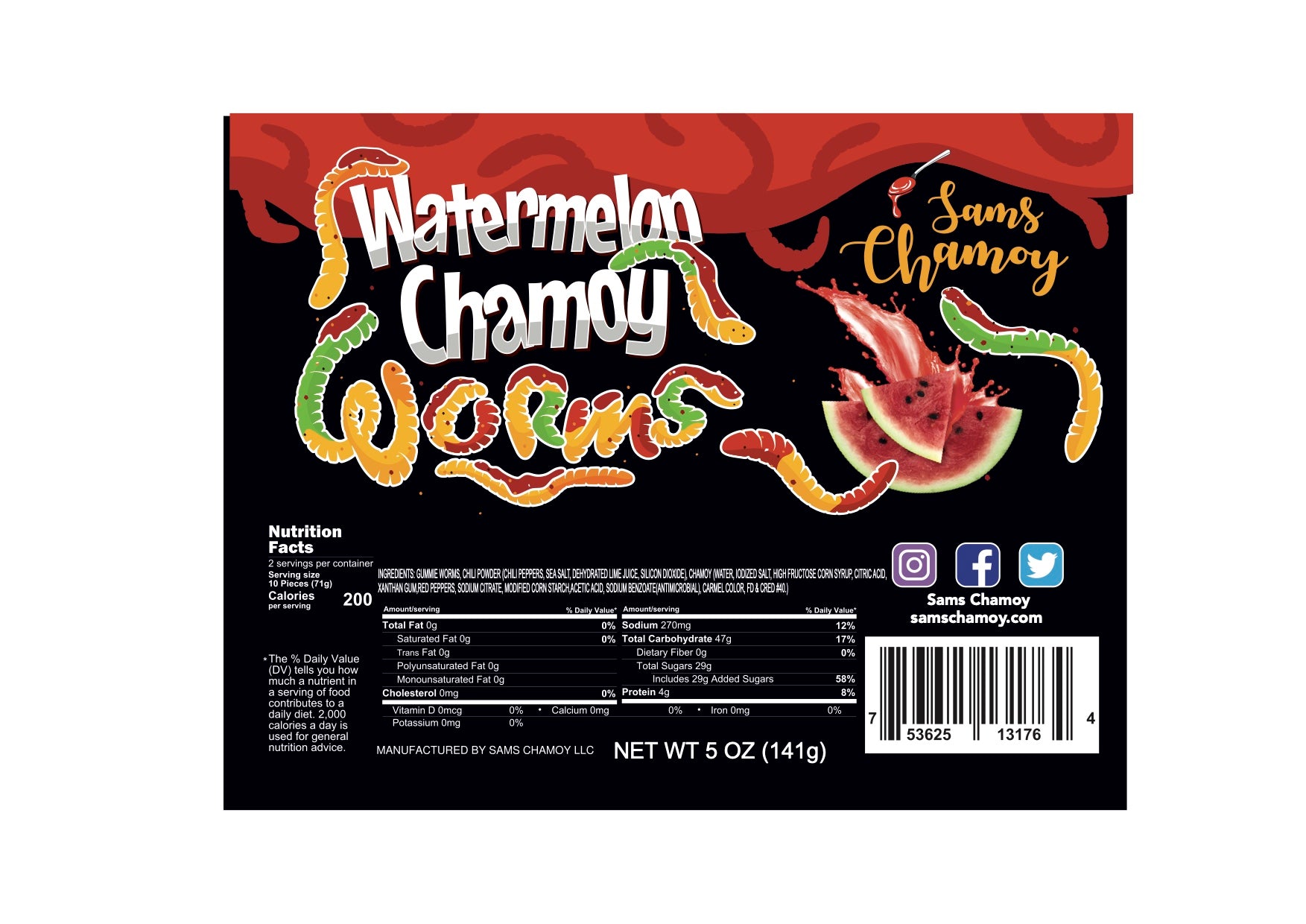 Watermelon Chamoy Worms - Samschamoy